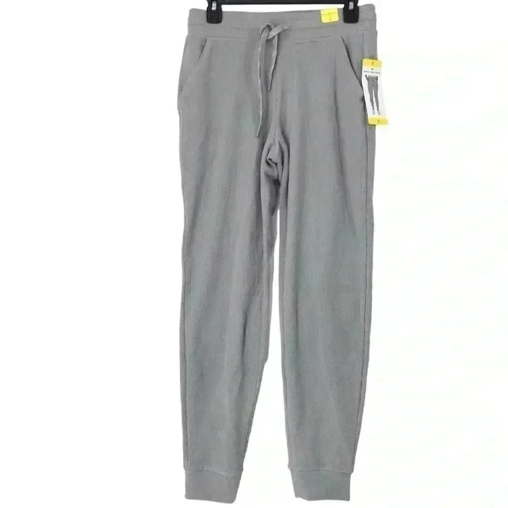 Marc New York Women’s Small Ribbed Jogger Pants Serenity Cement Grey Lounge